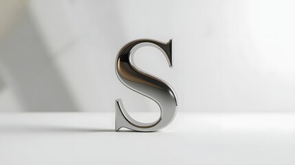 Elegant S : A chrome letter S shines gracefully under soft lighting, evoking a sense of sophistication and modernity.