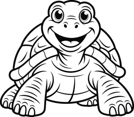 Cartoon turtle coloring page, black and white animal drawing, cute reptile illustration, kids activity sheet, vector outline, educational art