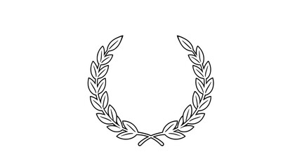 Minimalist line art illustration of a laurel wreath, symmetrical and simple, on a white background.
