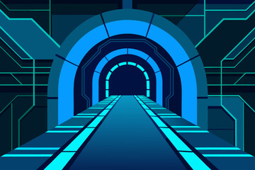 Cybernetic Tunnel Glowing Blue Circuits