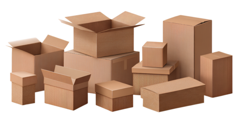  floral collage, a paper box with a brown color and white background, different angles of cardboard boxes isolated on a transparent