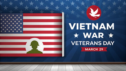 Honoring vietnam war veterans day with american flag and dove symbol march 29th
