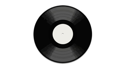 A black vinyl record, with a blank white label, is centered on a white background.