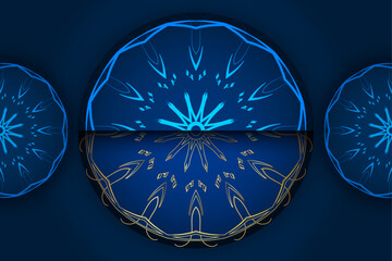 Blue mandala pattern circles with golden flower ornaments mystical spiritual background
