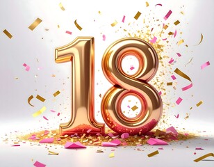 Gold and pink celebratory 18th birthday number