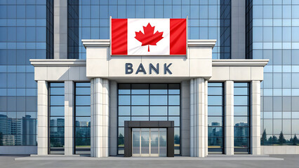 Modern bank building facade with canadian flag national finance and economy symbol