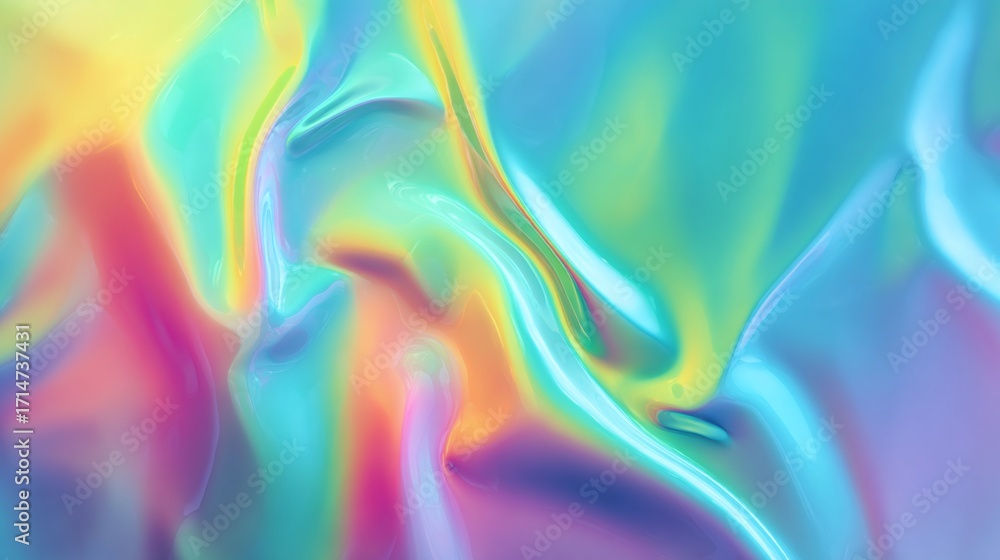 Poster iridescent fluidity: soft waves of blended colors create a calming, dreamlike scene. pastel hues mer