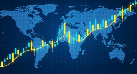 Global financial market trends depicted on a world map with stock chart overlay