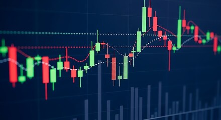 Candlestick chart showing stock market trends and financial data analysis