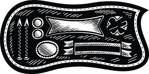 Black and White Hand Drawn Doodle Icons and Banners on a Textured Background illustration graphic