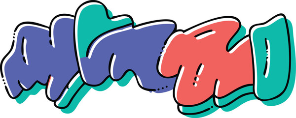 Graffiti Style Word with Teal Coral and Blue Colors on Black Background lettering abstract