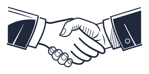 Simple line art illustration of two hands shaking in a business handshake agreement partnership