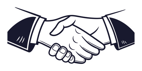 Black and White Illustration of Two Hands Shaking with Suits handshake business