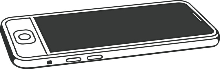 Black and White Illustration of a Smartphone with a Dark Screen mobile device