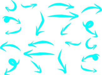 Set of hand-drawn blue arrows in multiple styles and directions, perfect for highlighting, navigation, infographics, presentations, and creative graphic design projects.
