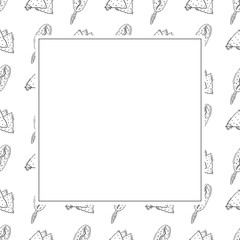 Food frame. doodle fast food square frame. hand drawn food and beverage frame background. food background