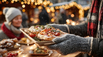 group of homeless people sitting at outdoor table receiving christmas dinner from volunteers symbolizing charity kindness compassion generosity community support and festive holiday spirit