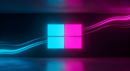 Illuminated windows logo with neon lights in a dark room, a modern and futuristic technology concept