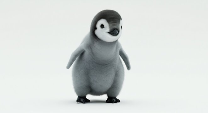 Polluelo ping�ino adorable posado suavemente luz suave fondo blanco. AI Generated