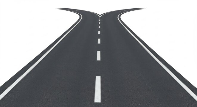 Carretera bifurcada asfalto gris claro perspectiva elevada decisi�n crucial futuro abierto. AI Generated