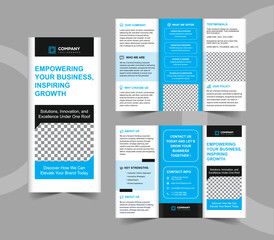 Professional Business Trifold Brochure Template. Blue Black Corporate Company Profile Template.
