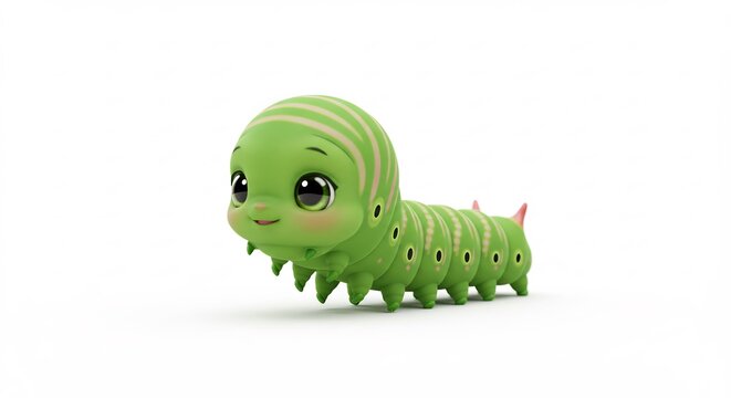 Adorable oruga verde tierna se arrastra suavemente bajo luz suave. AI Generated
