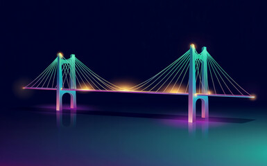 Obraz premium Futuristic Glowing Bridge Illustration with Colorful Neon Lights at Night