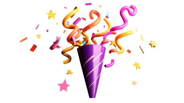 purple party popper icon isolated on transparent background for party, event - Powered by Adobe