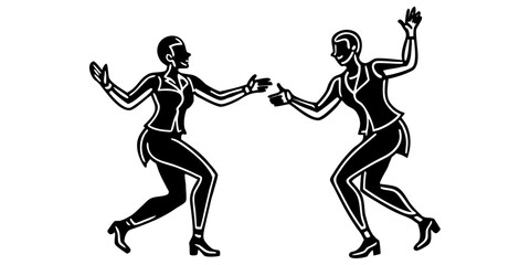 Silhouette of two dancing figures holding hands in dynamic pose, minimalist art style