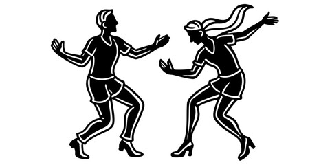 Silhouette of two dancing figures in dynamic pose, minimalist art style