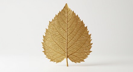 Hoja dorada brilla suavemente luz difusa fondo blanco elegante. AI Generated