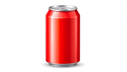 A vivid, glossy red beverage can is centrally positioned against a plain white background.
