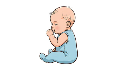 Adorable Baby Boy Illustration Sweet and Peaceful Infant in Blue Onesie