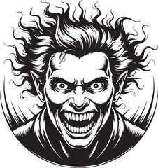 Tribal tattoo illustration of a man's skull with a devil's face and fire, a scary design for a gothic king