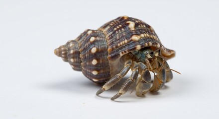 Caracol ermita�o elegante se desplaza lentamente sobre fondo blanco luz suave. AI Generated