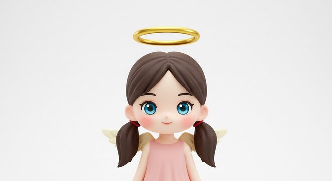 Ni�a �ngel dulce brilla suave luz fondo blanco. AI Generated