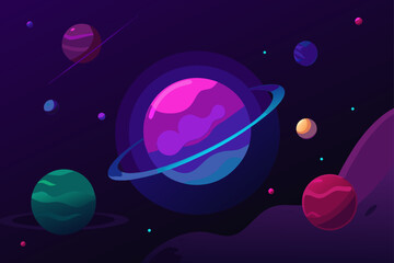 Dark Space with Glowing Planets