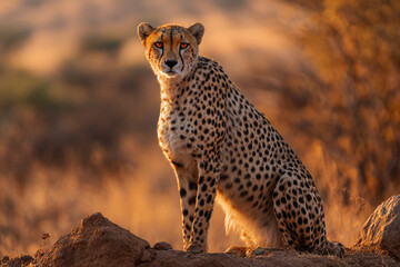Obraz premium Wild cheetah resting in its natural habitat, captured in high-resolution wildlife photography.
