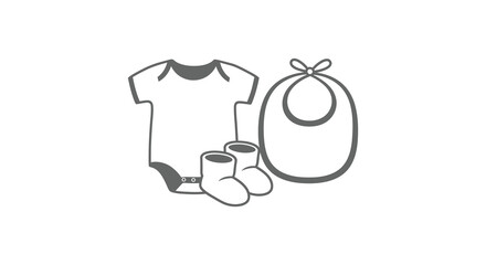 Simple illustration of baby clothes including a onesie bib and booties