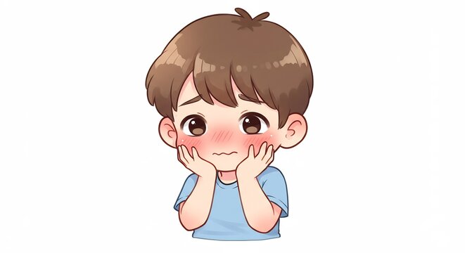 Ni�o adorable sonrojado estilo chibi luz suave. AI Generated