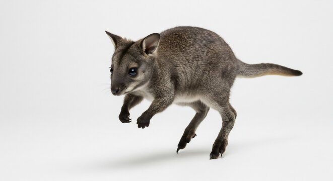 Salta alegremente marsupial peque�o fondo blanco luz suave. AI Generated