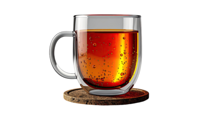 Transparent double-walled teacup with liquid