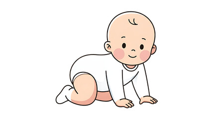 Charming illustration of a happy baby learning to crawl on a white background, symbolizing a key developmental milestone in early childhood