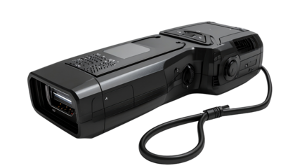 Dark gray handheld device with strap