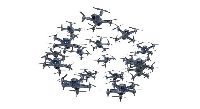 Numerous drones arranged in a circular pattern on a ideal for technology and innovation concepts isolated on white background - Powered by Adobe