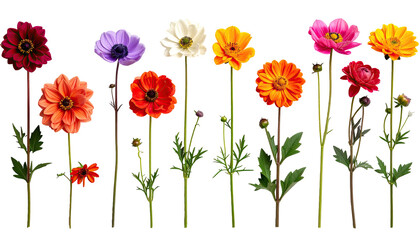 Fototapeta premium Row of colorful flowers in various shades