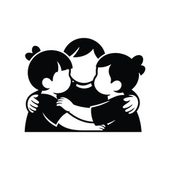 Three children embracing in a warm hug showing love and unity