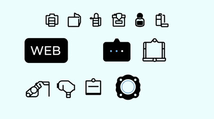 A collection of simple, line-art icons depicting various web development and online tools.
