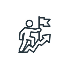 Person climbing upward on a rising graph towards a flag symbolizing success and achievement
