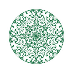 Circular Mandala Design with Green Floral Pattern.